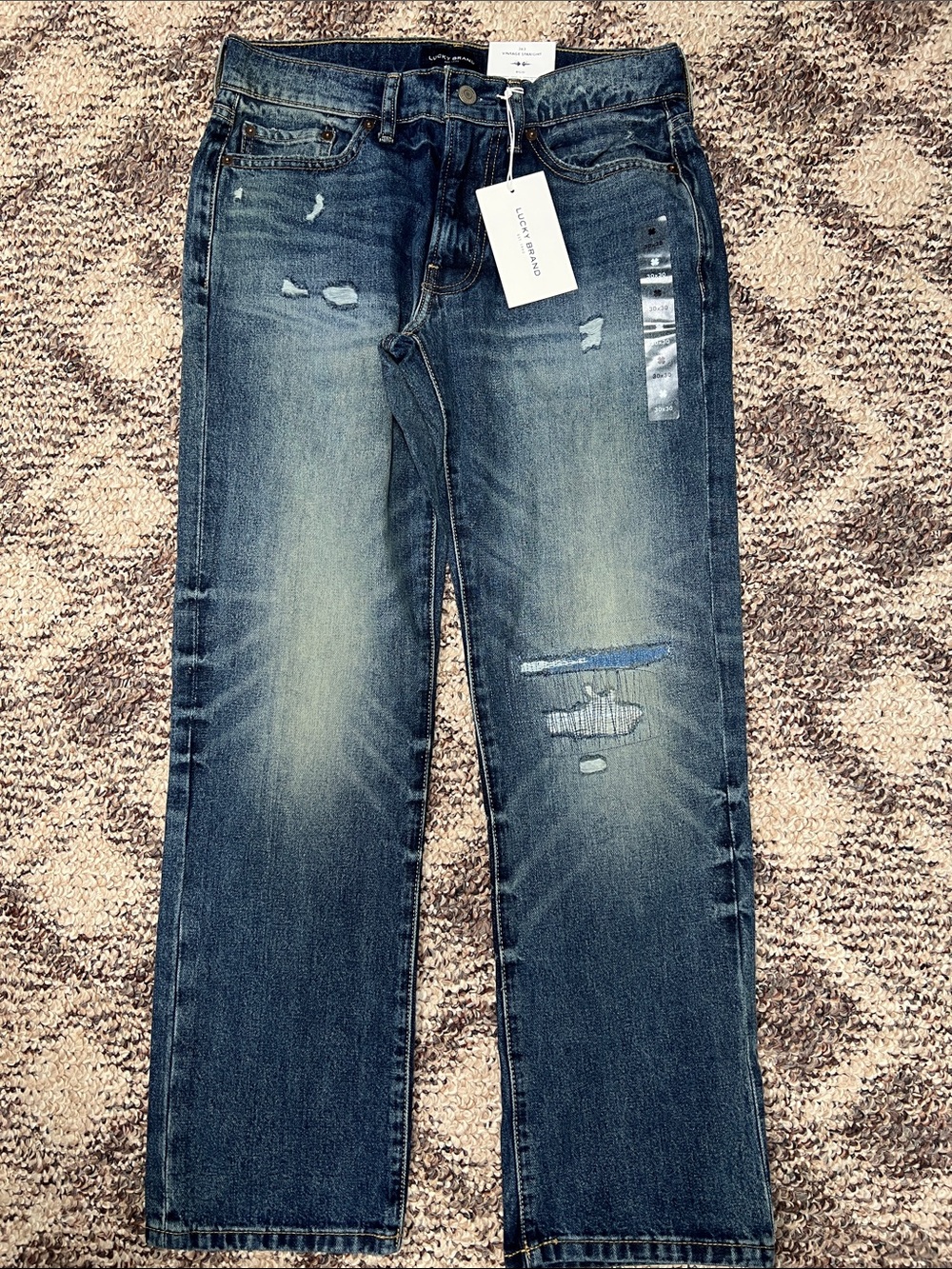 Lucky Brand Men's Straight Leg Distressed Blue Jeans